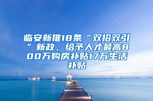 临安新推18条“双招双引”新政，给予人才最高800万购房补贴17万生活补贴