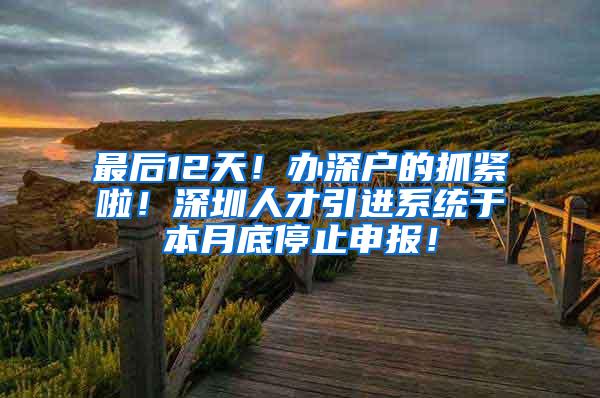 最后12天！办深户的抓紧啦！深圳人才引进系统于本月底停止申报！