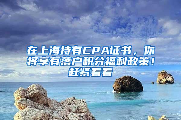 在上海持有CPA证书，你将享有落户积分福利政策！赶紧看看