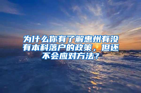 为什么你有了解惠州有没有本科落户的政策，但还不会应对方法？