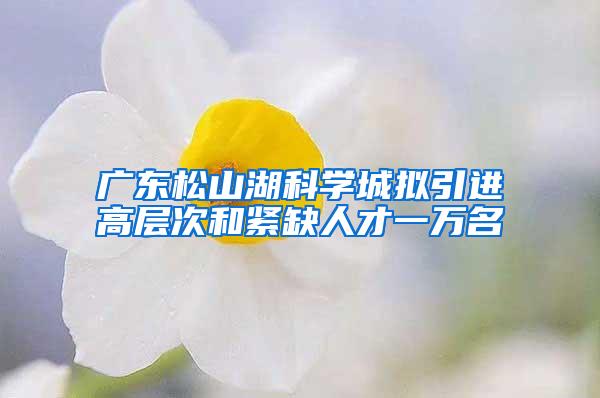 广东松山湖科学城拟引进高层次和紧缺人才一万名