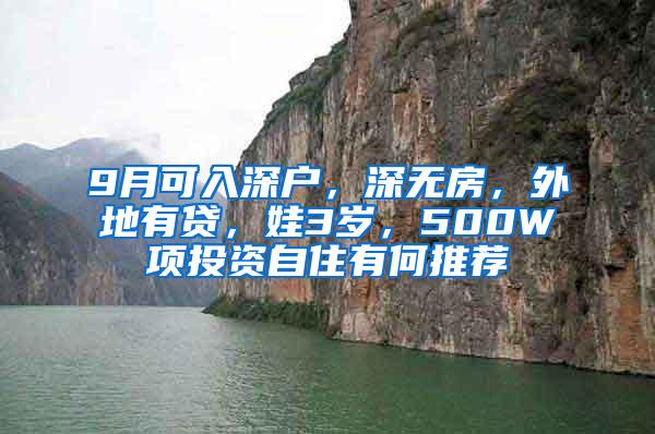 9月可入深户，深无房，外地有贷，娃3岁，500W项投资自住有何推荐