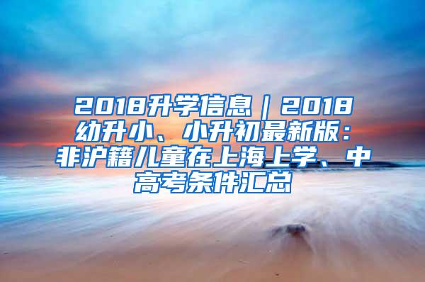2018升学信息｜2018幼升小、小升初最新版：非沪籍儿童在上海上学、中高考条件汇总
