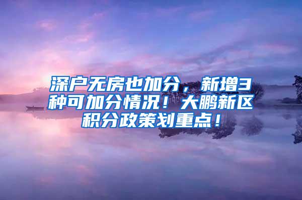 深户无房也加分，新增3种可加分情况！大鹏新区积分政策划重点！