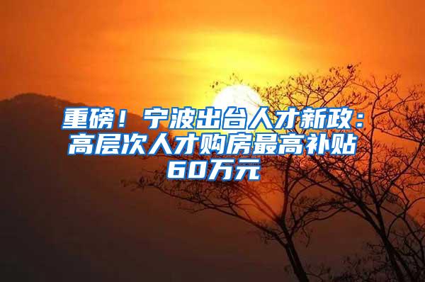 重磅！宁波出台人才新政：高层次人才购房最高补贴60万元