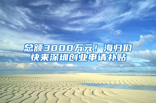 总额3000万元！海归们快来深圳创业申请补贴