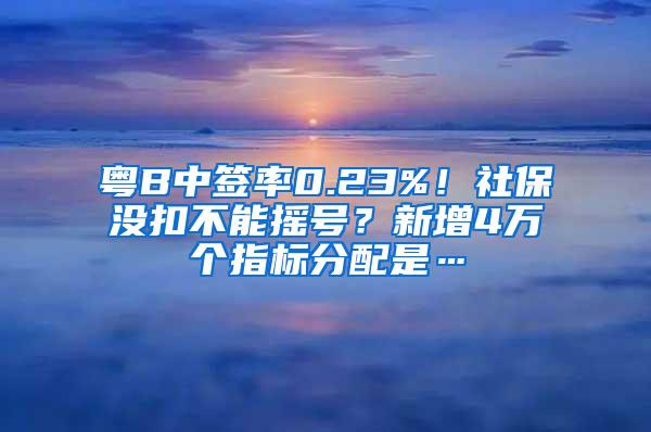 粤B中签率0.23%！社保没扣不能摇号？新增4万个指标分配是…