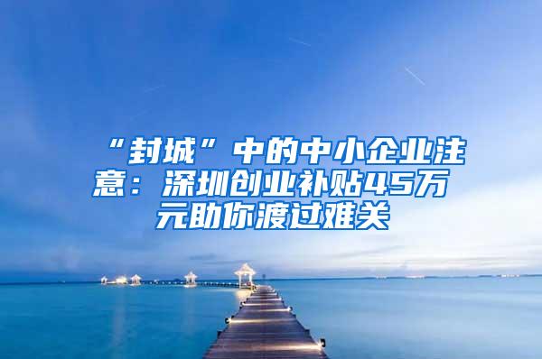 “封城”中的中小企业注意：深圳创业补贴45万元助你渡过难关