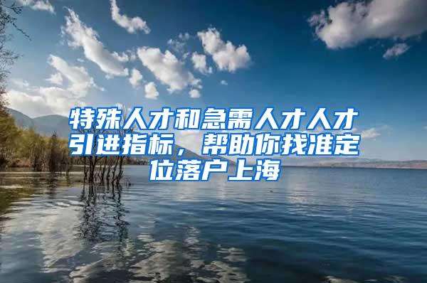 特殊人才和急需人才人才引进指标，帮助你找准定位落户上海