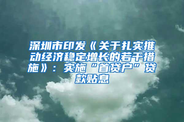深圳市印发《关于扎实推动经济稳定增长的若干措施》：实施“首贷户”贷款贴息
