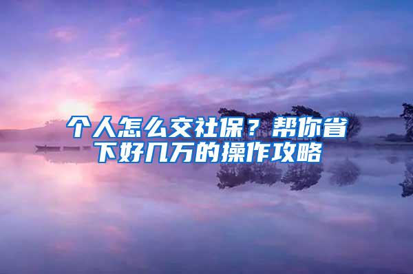 个人怎么交社保？帮你省下好几万的操作攻略