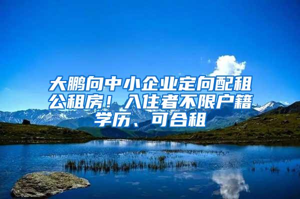 大鹏向中小企业定向配租公租房！入住者不限户籍学历、可合租