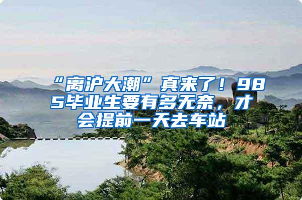 “离沪大潮”真来了！985毕业生要有多无奈，才会提前一天去车站