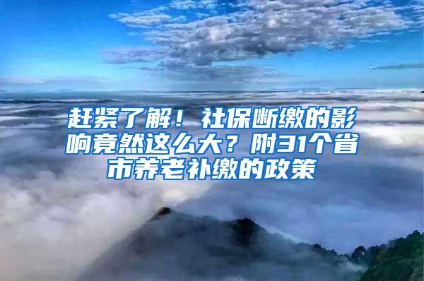 赶紧了解！社保断缴的影响竟然这么大？附31个省市养老补缴的政策