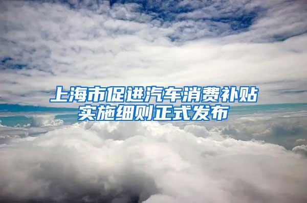 上海市促进汽车消费补贴实施细则正式发布