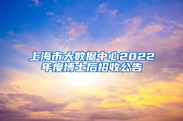 上海市大数据中心2022年度博士后招收公告