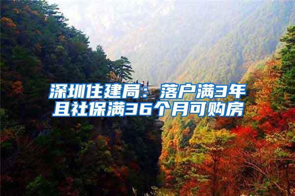 深圳住建局：落户满3年且社保满36个月可购房