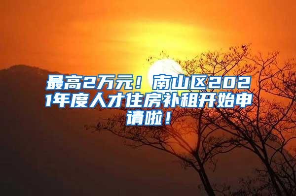 最高2万元！南山区2021年度人才住房补租开始申请啦！