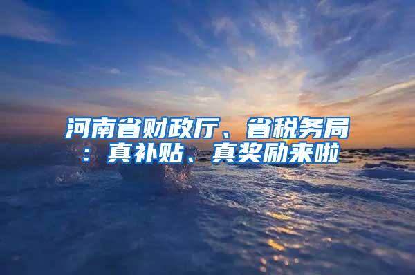 河南省财政厅、省税务局：真补贴、真奖励来啦