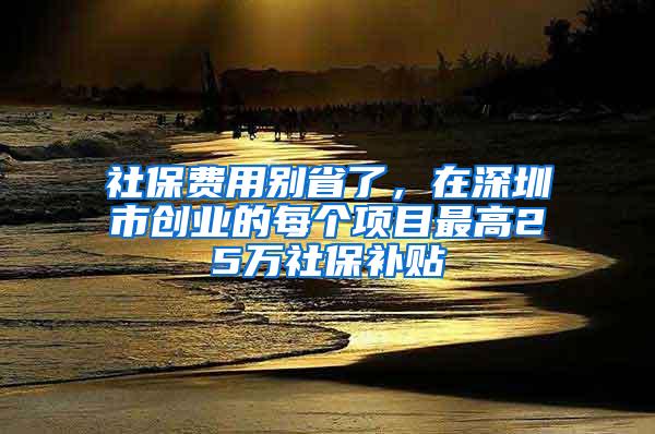 社保费用别省了，在深圳市创业的每个项目最高25万社保补贴