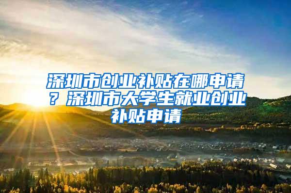深圳市创业补贴在哪申请？深圳市大学生就业创业补贴申请