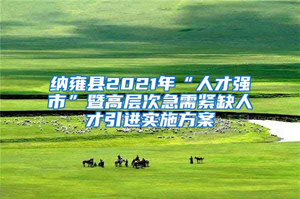 纳雍县2021年“人才强市”暨高层次急需紧缺人才引进实施方案