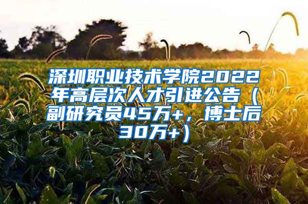 深圳职业技术学院2022年高层次人才引进公告（副研究员45万+，博士后30万+）