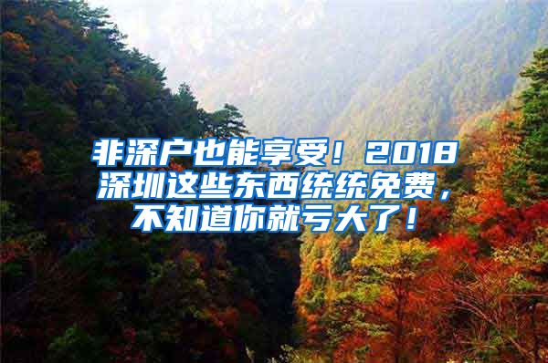 非深户也能享受！2018深圳这些东西统统免费，不知道你就亏大了！