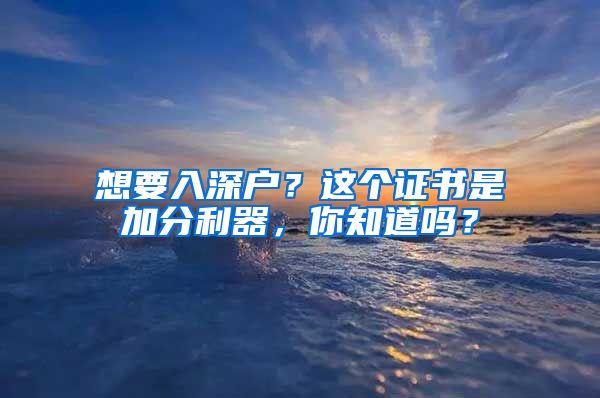 想要入深户？这个证书是加分利器，你知道吗？