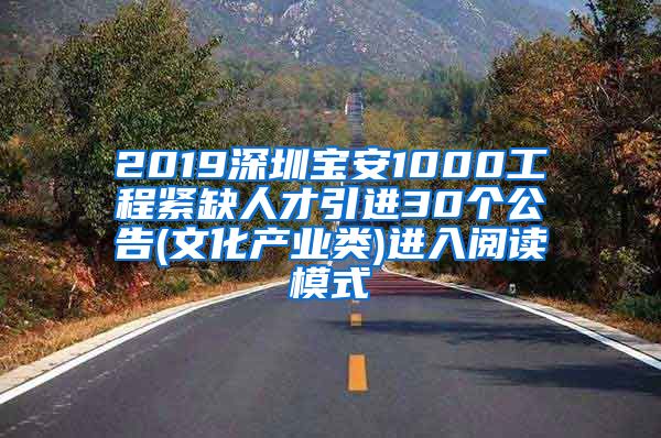 2019深圳宝安1000工程紧缺人才引进30个公告(文化产业类)进入阅读模式