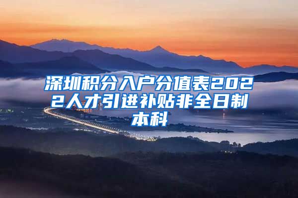 深圳积分入户分值表2022人才引进补贴非全日制本科