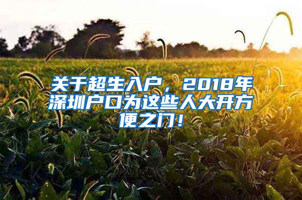 关于超生入户，2018年深圳户口为这些人大开方便之门！