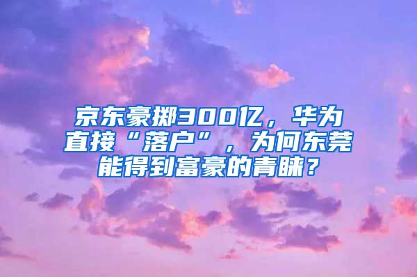 京东豪掷300亿，华为直接“落户”，为何东莞能得到富豪的青睐？