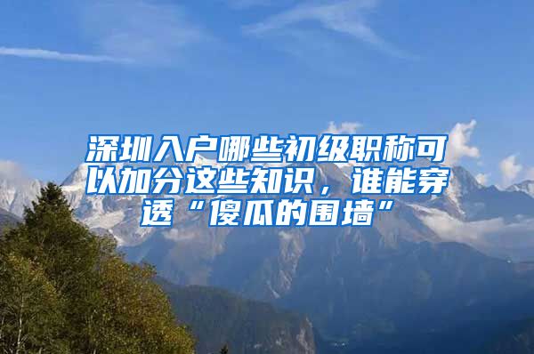 深圳入户哪些初级职称可以加分这些知识，谁能穿透“傻瓜的围墙”