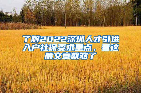 了解2022深圳人才引进入户社保要求重点，看这篇文章就够了