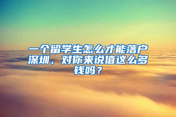 一个留学生怎么才能落户深圳，对你来说值这么多钱吗？