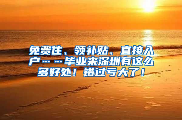免费住、领补贴、直接入户……毕业来深圳有这么多好处！错过亏大了！