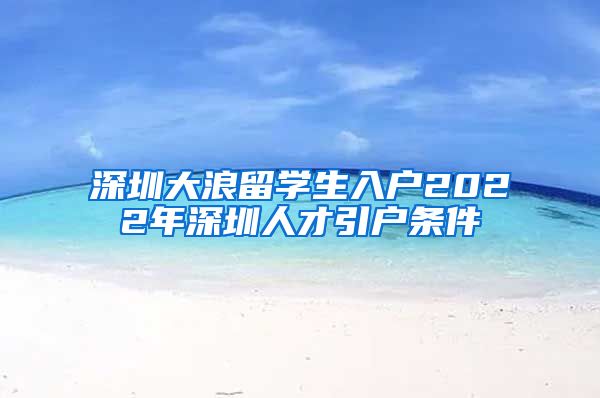深圳大浪留学生入户2022年深圳人才引户条件