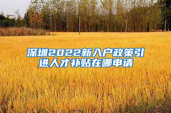 深圳2022新入户政策引进人才补贴在哪申请