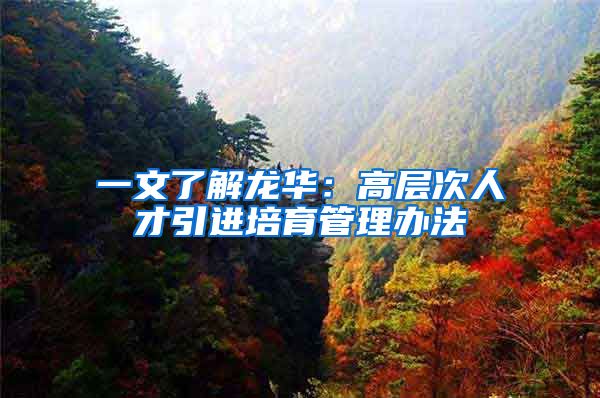 一文了解龙华：高层次人才引进培育管理办法