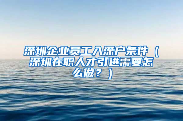 深圳企业员工入深户条件（深圳在职人才引进需要怎么做？）