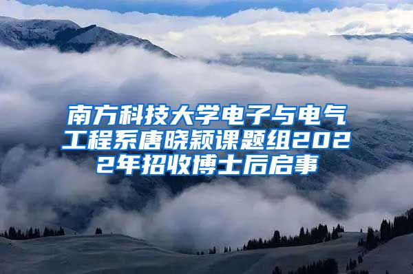 南方科技大学电子与电气工程系唐晓颖课题组2022年招收博士后启事