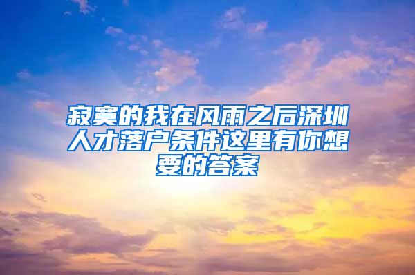 寂寞的我在风雨之后深圳人才落户条件这里有你想要的答案