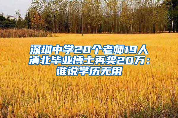 深圳中学20个老师19人清北毕业博士再奖20万：谁说学历无用