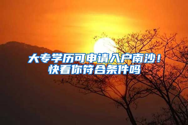 大专学历可申请入户南沙！快看你符合条件吗