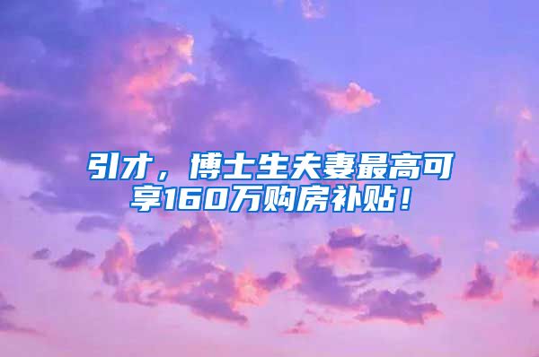 引才，博士生夫妻最高可享160万购房补贴！