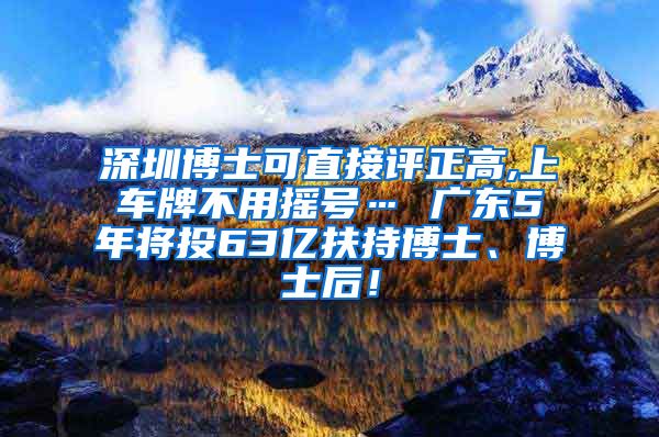 深圳博士可直接评正高,上车牌不用摇号… 广东5年将投63亿扶持博士、博士后！