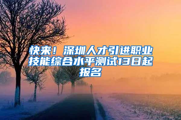 快来！深圳人才引进职业技能综合水平测试13日起报名