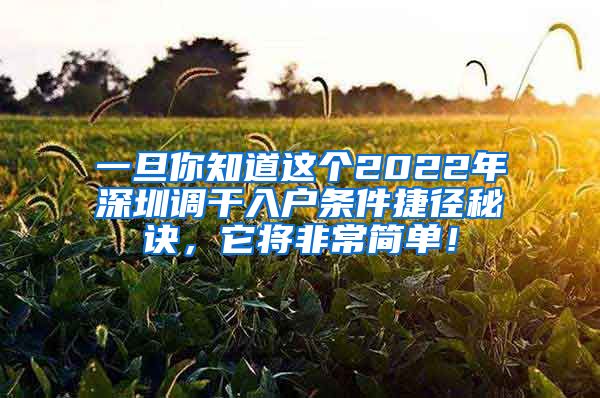 一旦你知道这个2022年深圳调干入户条件捷径秘诀，它将非常简单！