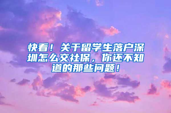 快看！关于留学生落户深圳怎么交社保，你还不知道的那些问题！
